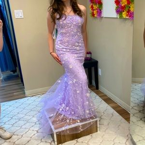 Lilac sequin lace prom dress
